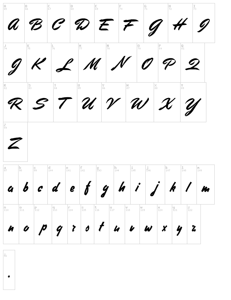 Stephens Heavy Writing font map